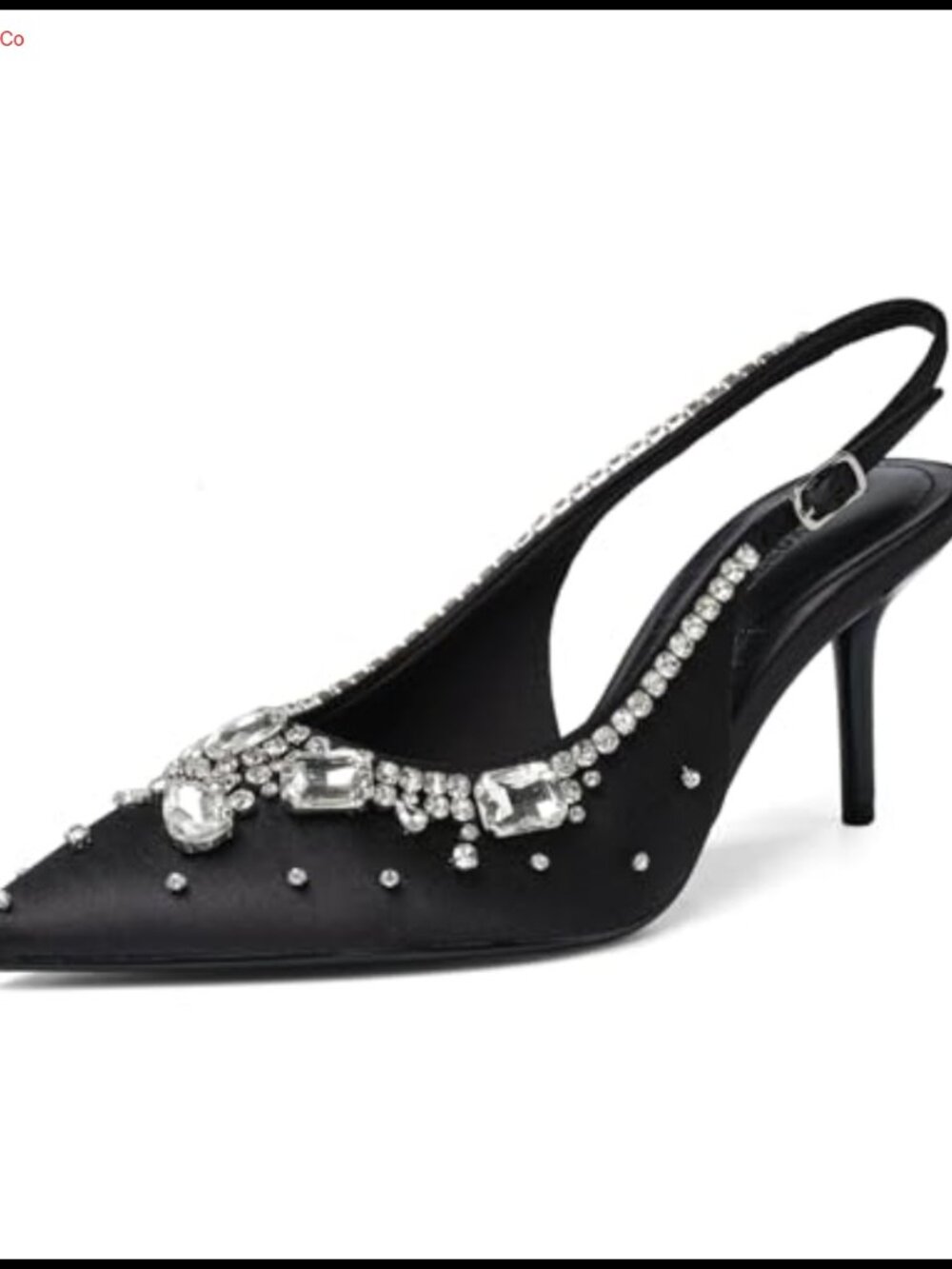 Rhinestone Satin Slingback Kitten Heel Pointed Toe Wedding Party Pump